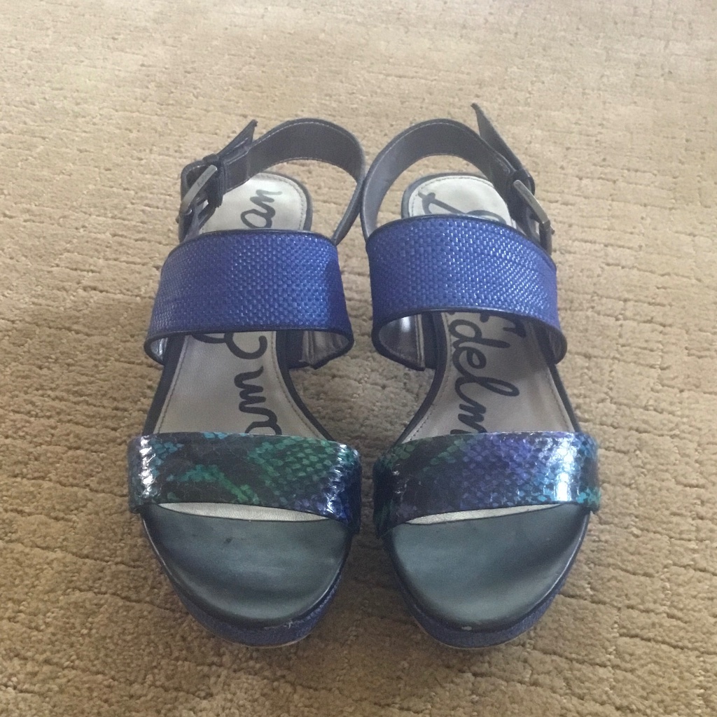 Sam Edelman Blue/Green “Snakeskin” Sandals, Size 8